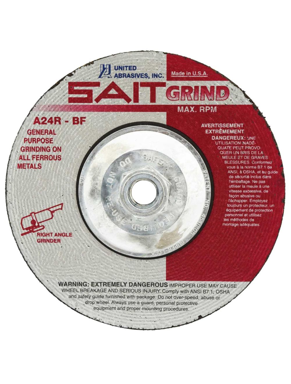 Sait 21005 7" x 1/4" x 5/8"11 A24R Type 28 Grinding Wheel