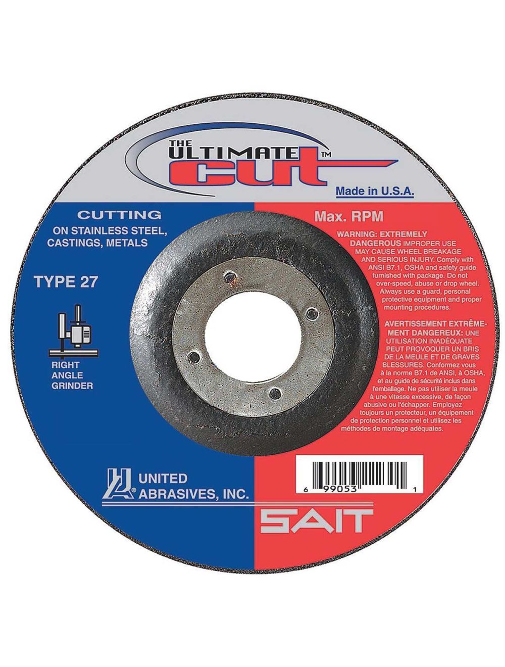 Sait 22385 5" x 0.045" x 7/8" Ultimate Cut Type 27 Cutting Wheel