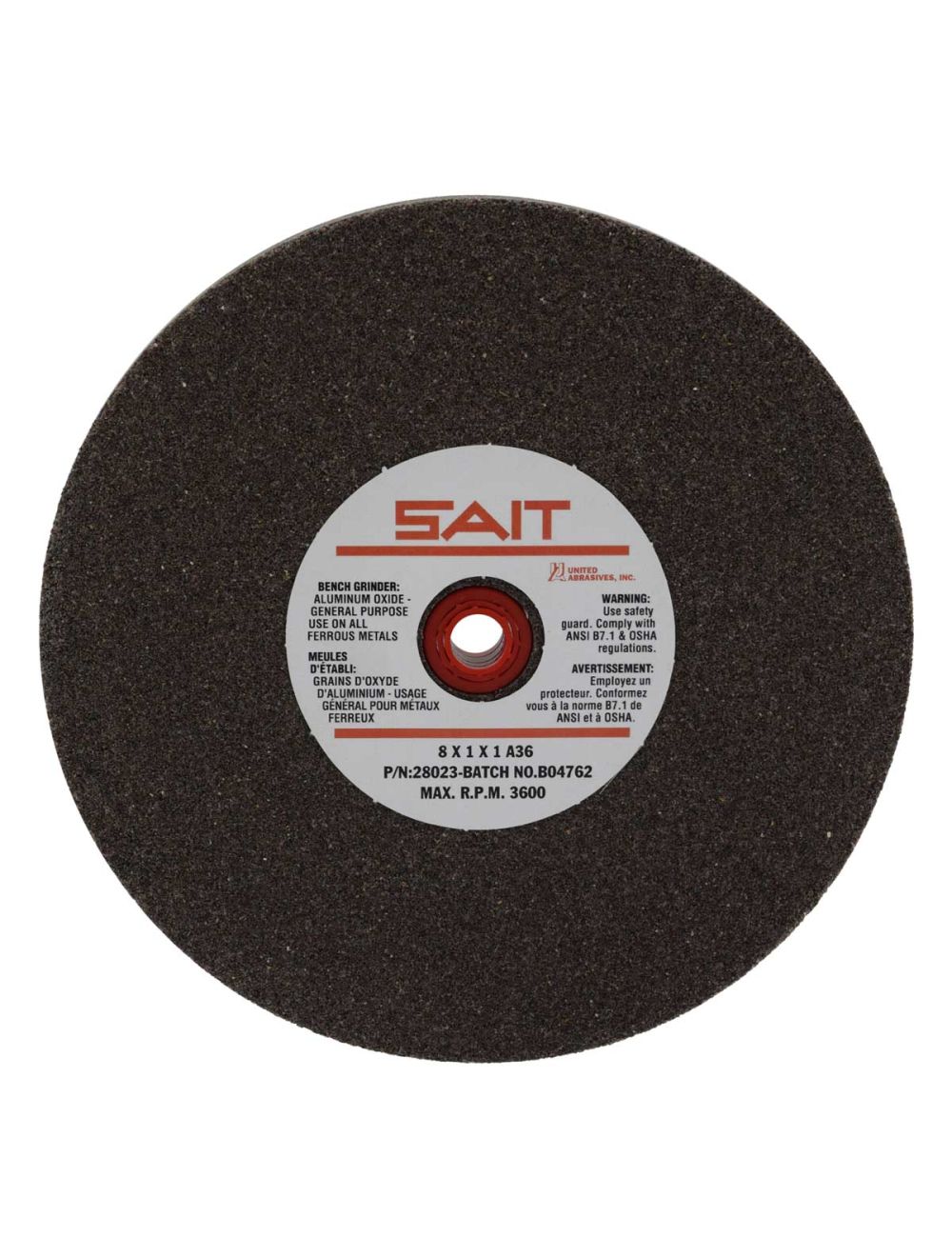 Sait 28023 8" x 1" x 1" A36X Aluminum Oxide Bench Grinding Wheel