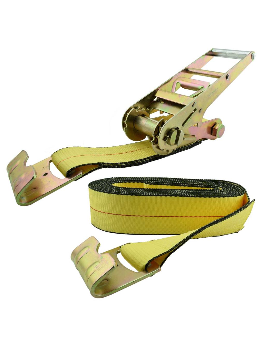 4" x 30' Yellow Ratchet Strap with Yellow Zinc Flat Hooks