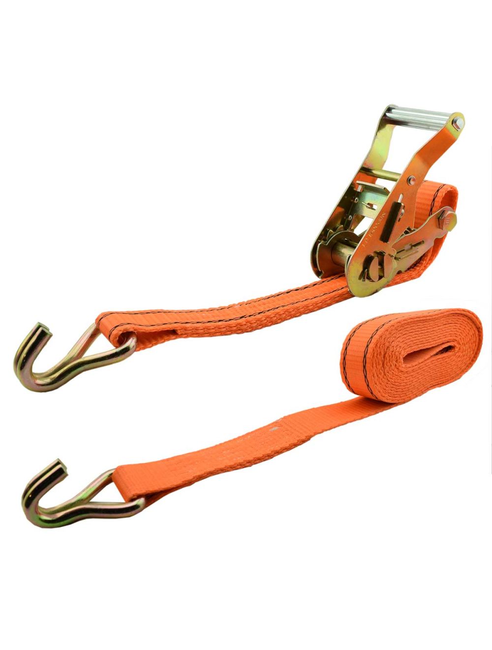 1-1/2 x 16' Orange Ratchet Strap with Double J-Hooks
