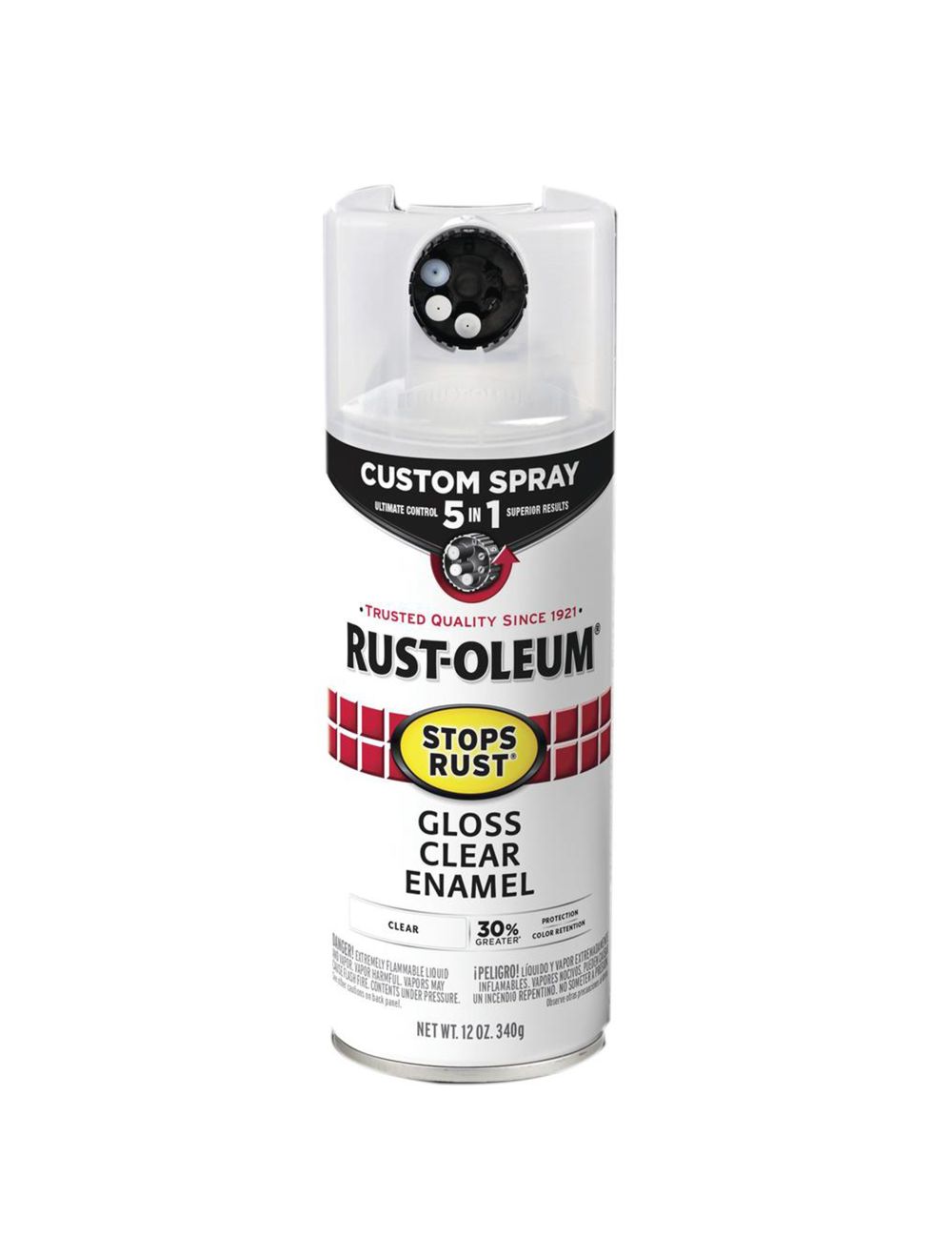 Rust Oleum 376885 12 oz. Protective Enamel Gloss Clear Spray Paint With Custom Spray 5 in 1